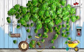 欧美风木板爬山虎电视背景墙