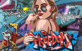 时尚美女i街头涂鸦餐饮酒吧壁画