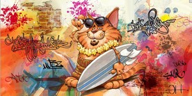 复古卡通猫街头涂鸦餐饮酒吧壁画