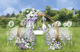 紫色户外草坪婚礼仪式区效果图