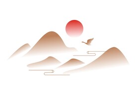 矢量中国风山水古典山纹云纹