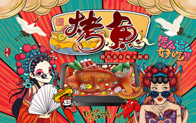 国潮烤鱼美女工装背景墙