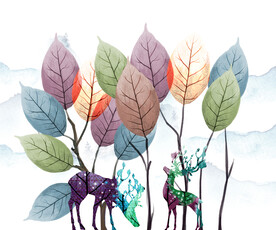 轻奢装饰画 树叶 麋鹿