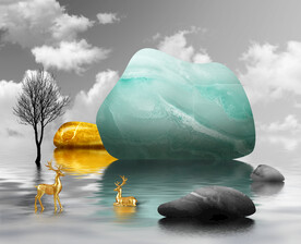 轻奢装饰画 麋鹿 石头