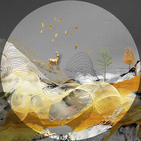 轻奢装饰画 麋鹿 弧线