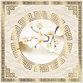 新中式花开富贵吊顶壁画