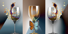轻奢装饰画 红酒杯 蝴蝶