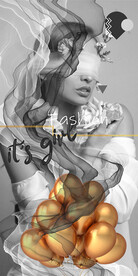 时尚女孩金色气球烟雾装饰画玄关