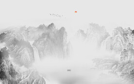 中式水墨山水画背景墙