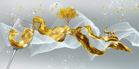 轻奢装饰画 抽象飘带 红酒杯