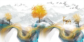 轻奢装饰画 弧线飘带 麋鹿