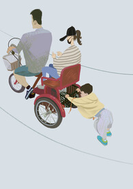 骑三轮车的一家人