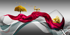 轻奢装饰画 梦幻弧线 红酒杯