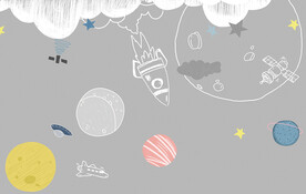 卡通太空飞船星球儿童背景壁画