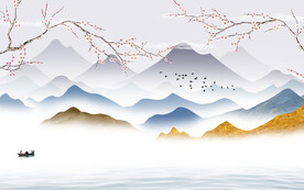 高档 电视背景山水 tif分层