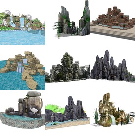 假山跌水SU模型