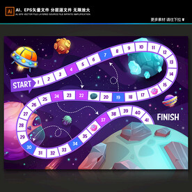 卡通宇宙银河系数字棋盘游戏背景
