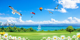 蓝天白云草地自然风景画