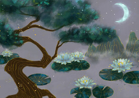 轻奢装饰画 新中式 荷花松树