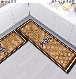 复古时尚厨房地垫