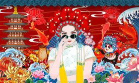 国潮插画餐厅背景墙