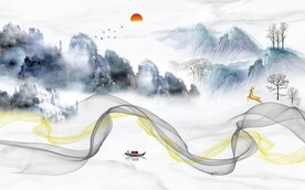 意境客厅灰色山水 TIF分层图