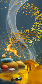 轻奢装饰画 山水石头 麋鹿