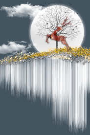 轻奢装饰画 新中式山水画 麋鹿