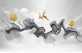 轻奢装饰画 线条飘带 麋鹿