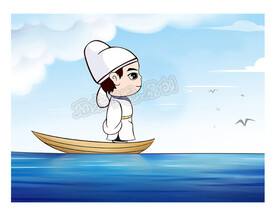 卡通李白乘船漫画高清分层图