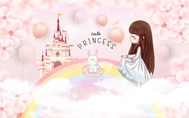 可爱卡通公主城堡儿童房背景墙