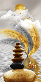 轻奢装饰画 羽毛石头 山水麋鹿