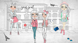 卡通女装服装店背景墙