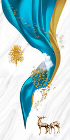 轻奢装饰画 弧线 山水画麋鹿