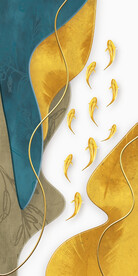 轻奢装饰画 弧线 金鱼