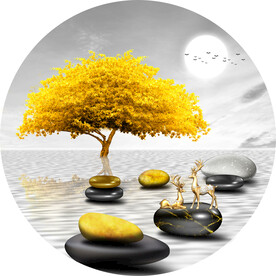 轻奢装饰画 山水石头麋鹿