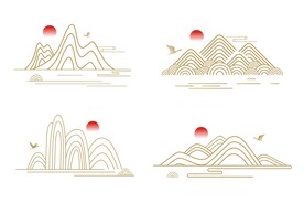 中式山纹祥云纹中国风山水元素