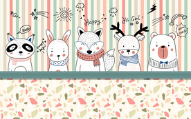 可爱卡通小动物水磨石儿童房背景