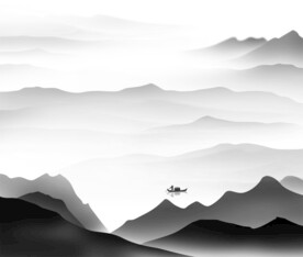 高清分层透明底水墨山水背景墙