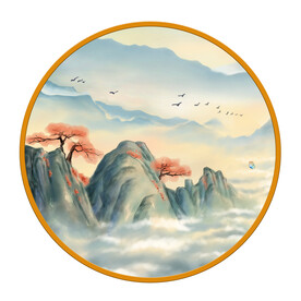 圆形画手绘山水画