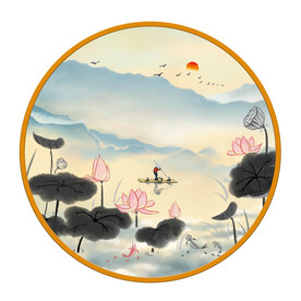 荷花圆形画