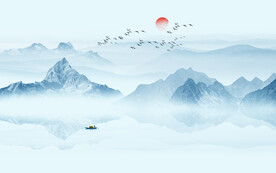 山川美景简约新中式山水背景墙