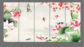 荷花九鱼图装饰画