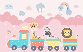 可爱卡通小动物火车儿童房背景墙