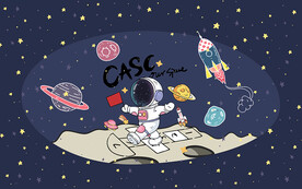 可爱卡通宇航员星星儿童房背景墙