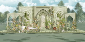 绿色欧式摩洛哥婚礼户外效果图