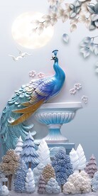 时尚富贵孔雀浮雕玄关背景