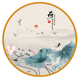 圆形画 荷花莲花