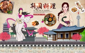 韩国料理烤肉餐饮背景墙壁画