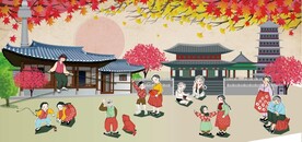 古代韩国民俗餐饮背景墙壁画